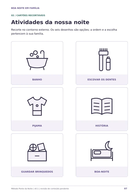 Página 7 do kit Boa Noite em Família: Cartões de atividades