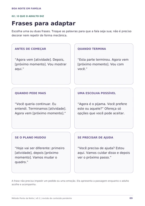 Página 9 do kit Boa Noite em Família: Frases para adaptar