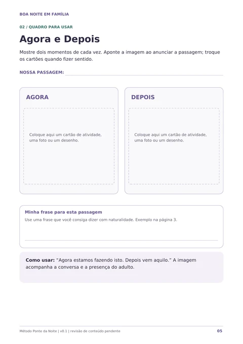 Página 5 do kit Boa Noite em Família: Quadro Agora e Depois